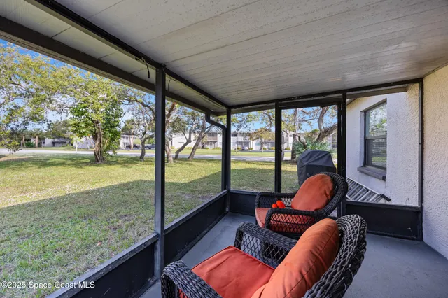 a building outdoor space with patio