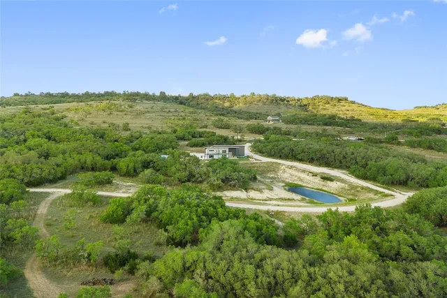 a view of a city with lush green forest