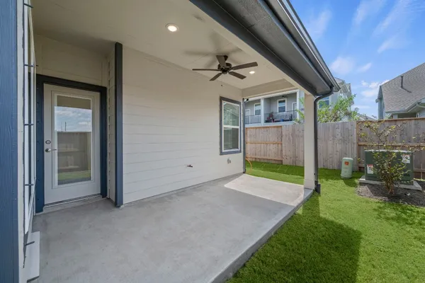 a view of a porch in front of a house
