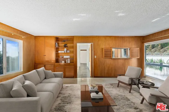 a living room with furniture and a rug