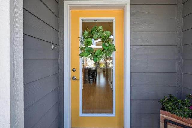 a view of a porch of a house
