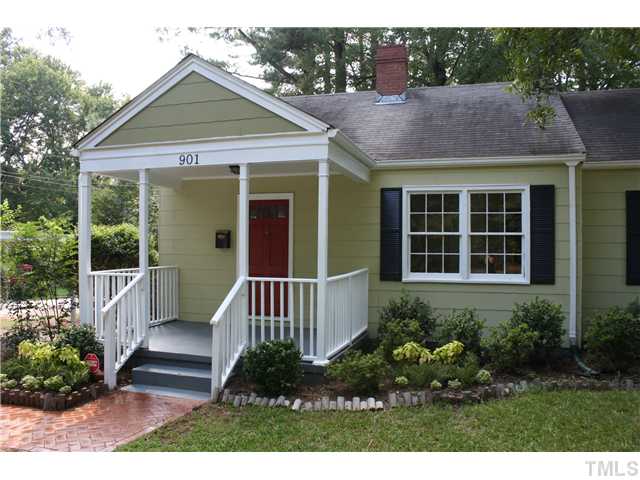 901 North State Street Raleigh, NC 27604 - Photo 19 of 21 This home has amazing curb appeal! It is freshly painted in a pretty pale green with with deep charcoal shutters and warm terracotta colored front door. The trim makes a lovely contrast in simple, clean bright white.