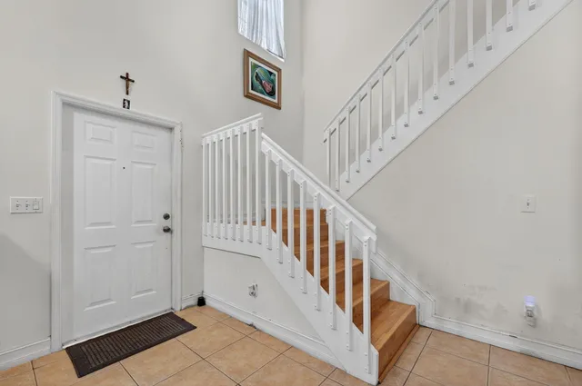 a view of staircase with white walls and white walls