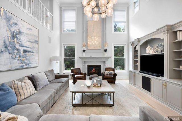 a living room with fireplace furniture and a flat screen tv