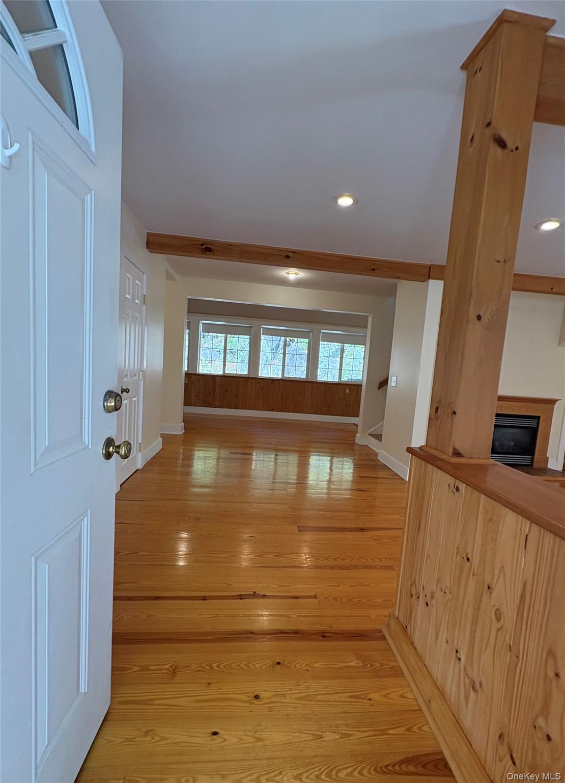 2 Haggerty Hill Road Rhinebeck, NY 12572 - Photo 6 of 47 Hallway with light wood finished floors, recessed lighting, and beamed ceiling