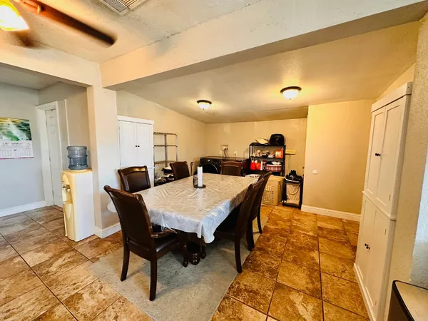 a view of a dining area with furniture