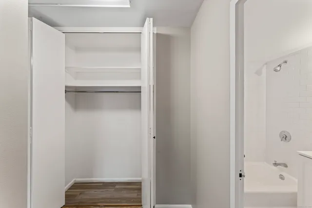 a bathroom with a bathtub