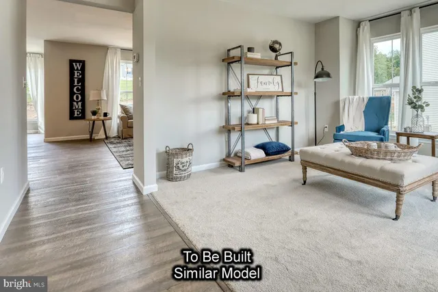 a living room with furniture and a book shelf