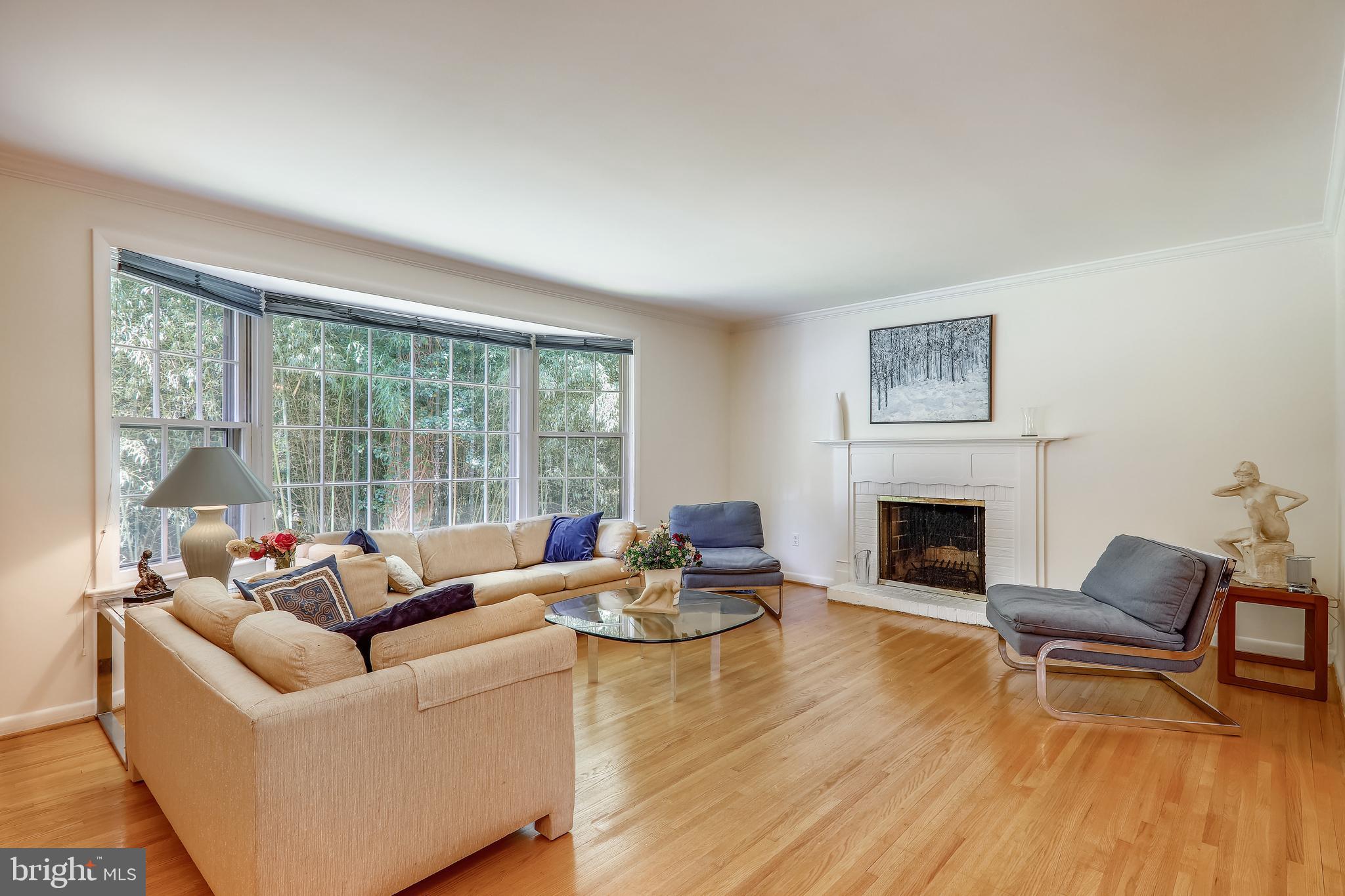 Bright living room with fireplace