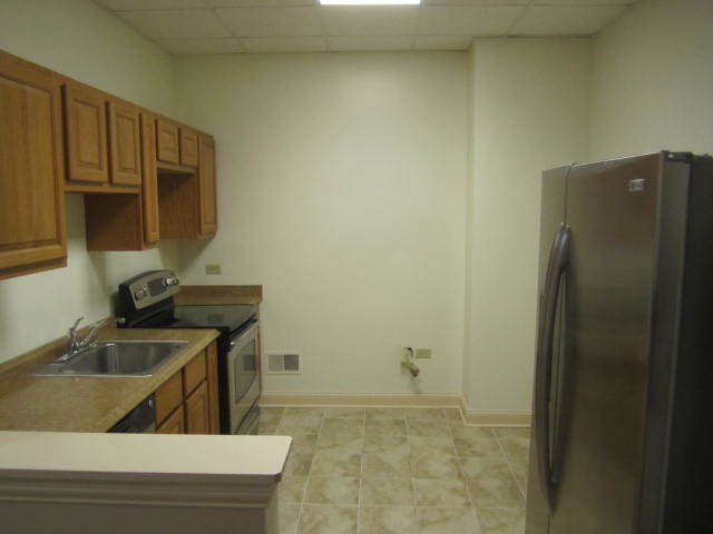 11 North Genesee Street, Unit 200 Waukegan, IL 60085 - Photo 2 of 8 a kitchen with a sink a refrigerator and cabinets