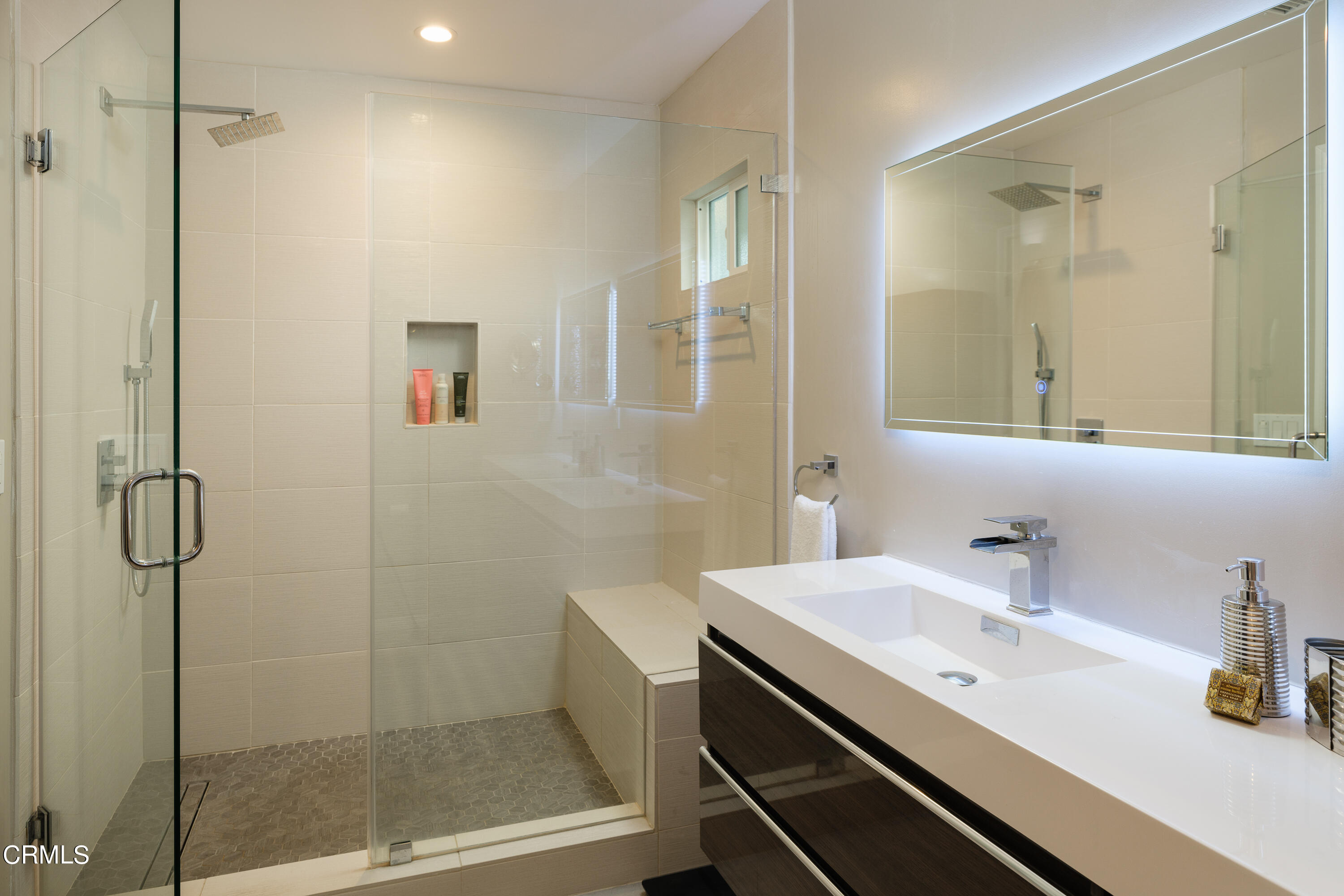 1020 Briarcliff Road Monrovia, CA 91016 - Photo 29 of 72 a bathroom with a shower sink and mirror