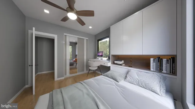 a bed room with a bed and a walk in closet