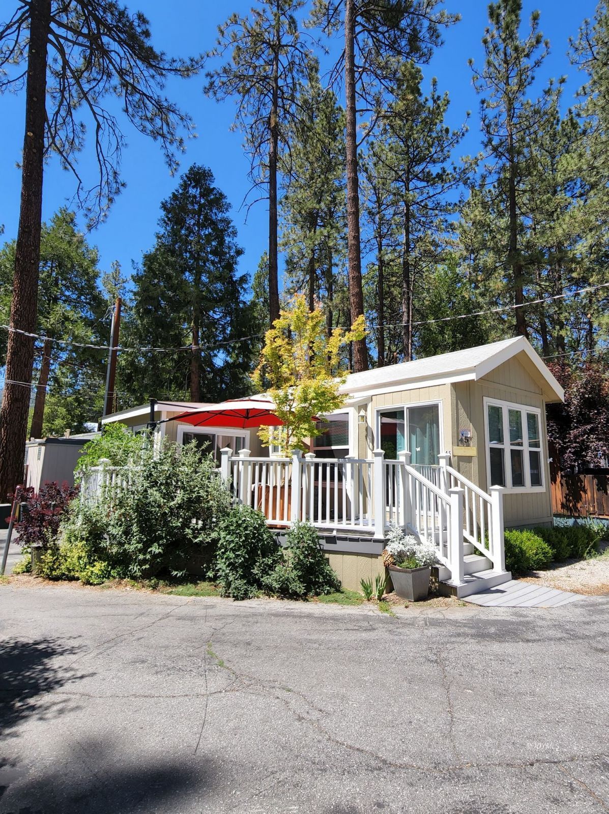 25955 Highway 243, Unit 45 Idyllwild, CA 92549 - Photo 24 of 25 a front view of a house with a yard and potted plants