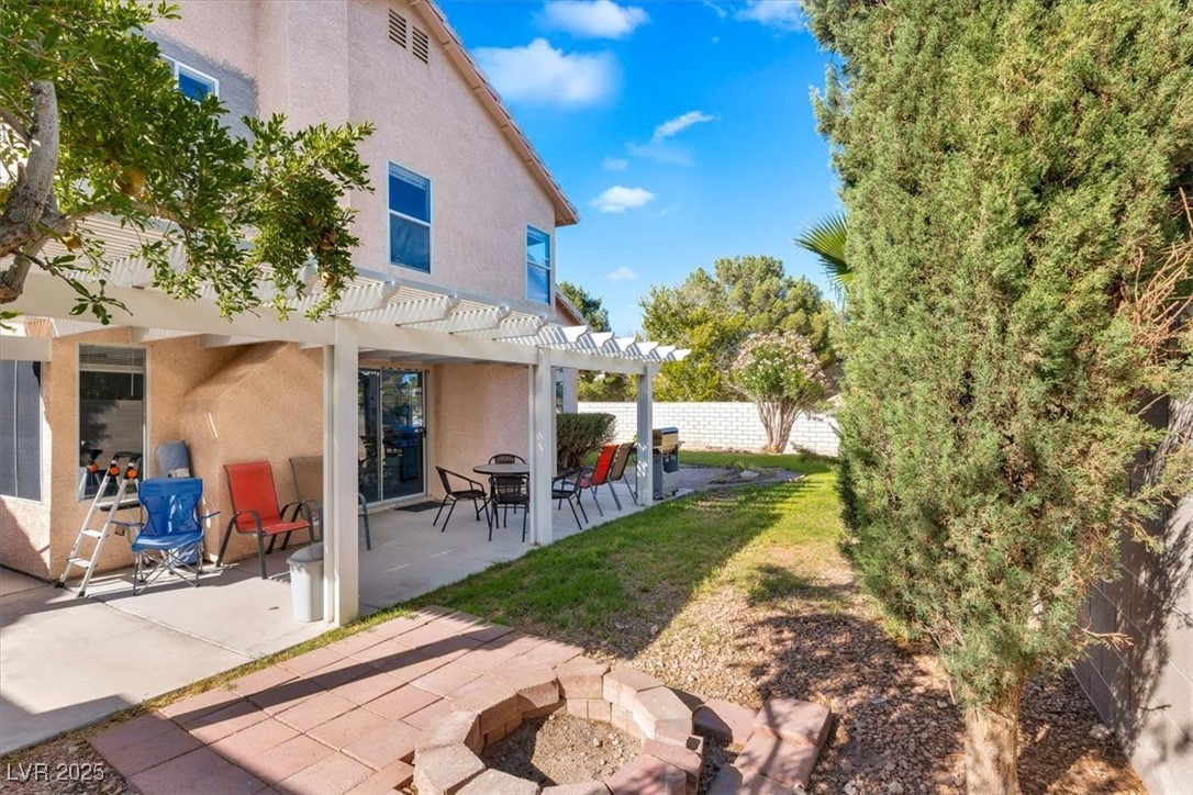 1219 Heather Ridge Road North Las Vegas, NV 89031 - Photo 5 of 32 Rear view of house with a fire pit, stucco siding,