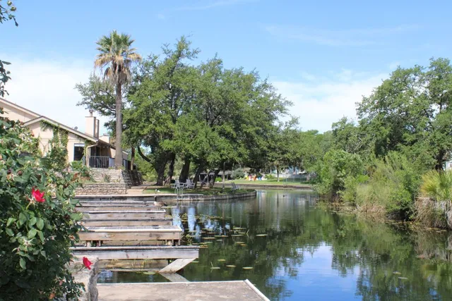 a view of a lake with houses