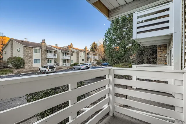 a view of a building from a balcony