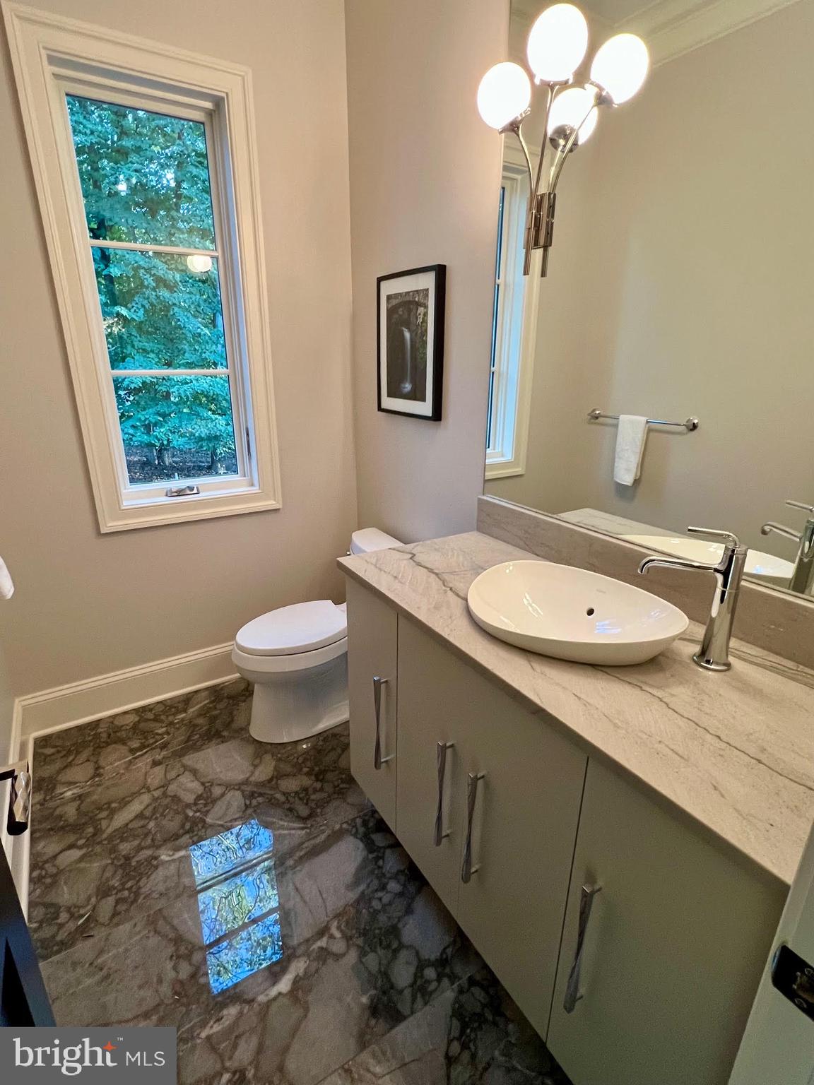 314 Golf Course Road Owings Mills, MD 21117 - Photo 59 of 112 a bathroom with a granite countertop sink a toilet and a mirror