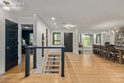 a view of a living room and dining room