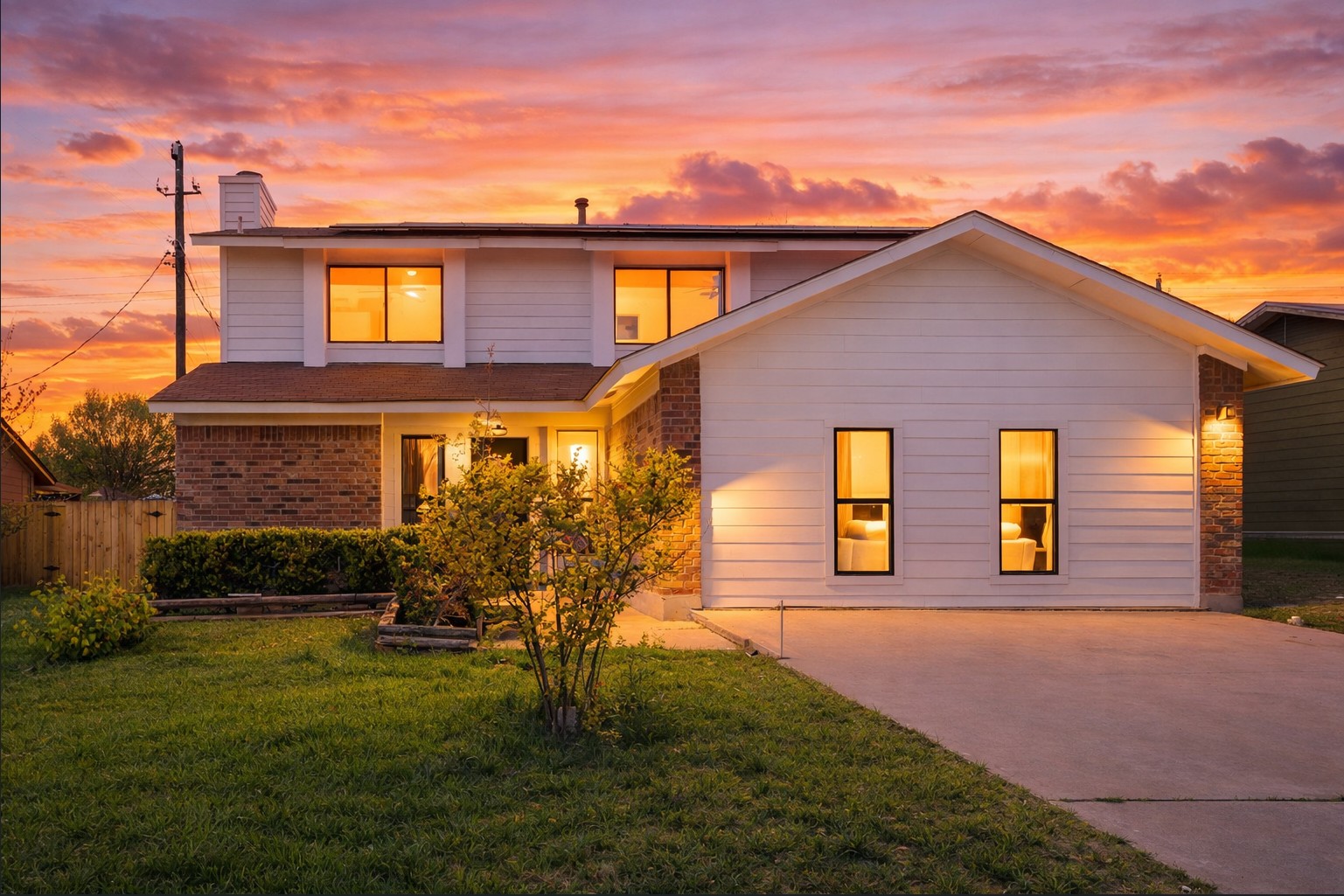 Front of house at twilight