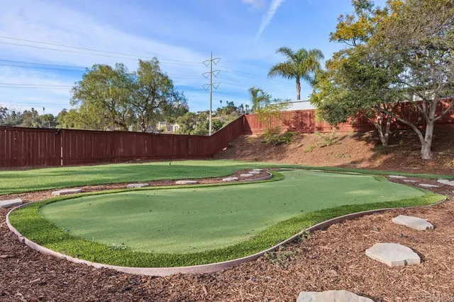 a view of a swimming pool with a yard