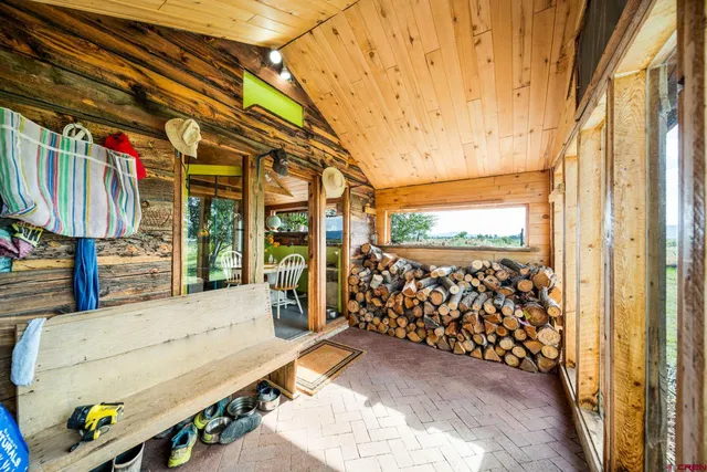 a view of a porch with furniture