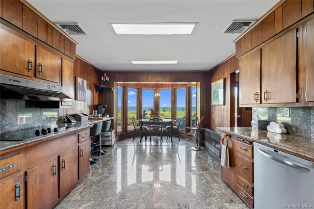 a kitchen with lots of counter top space