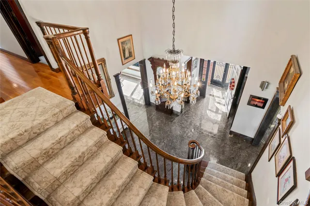 a view of stairs and furniture