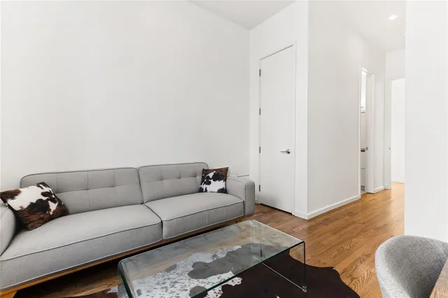 a living room with furniture and a rug