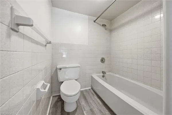 a bathroom with a toilet and a bathtub