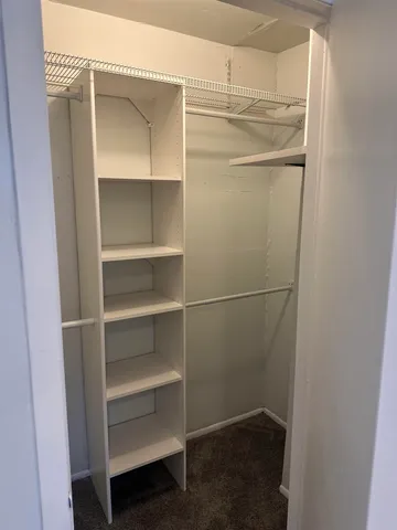 a view of walk in closet with empty racks