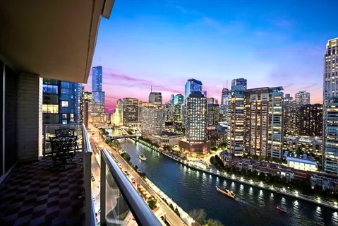 a city view with tall buildings