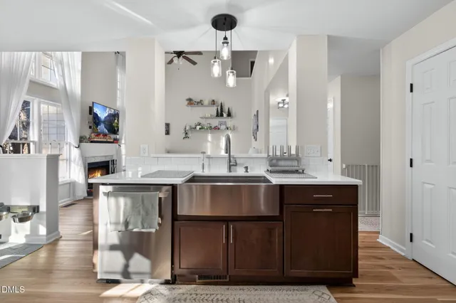 a view of a living room and dining room