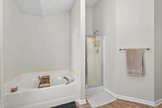 a bathroom with a bathtub