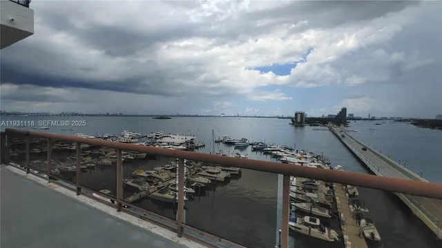 a view of a city skyline from a balcony