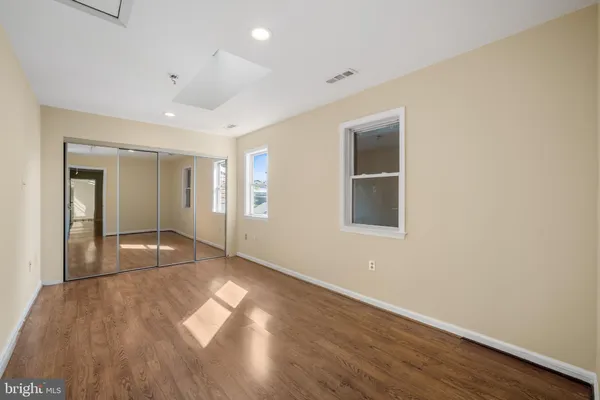 a view of a room with a large window