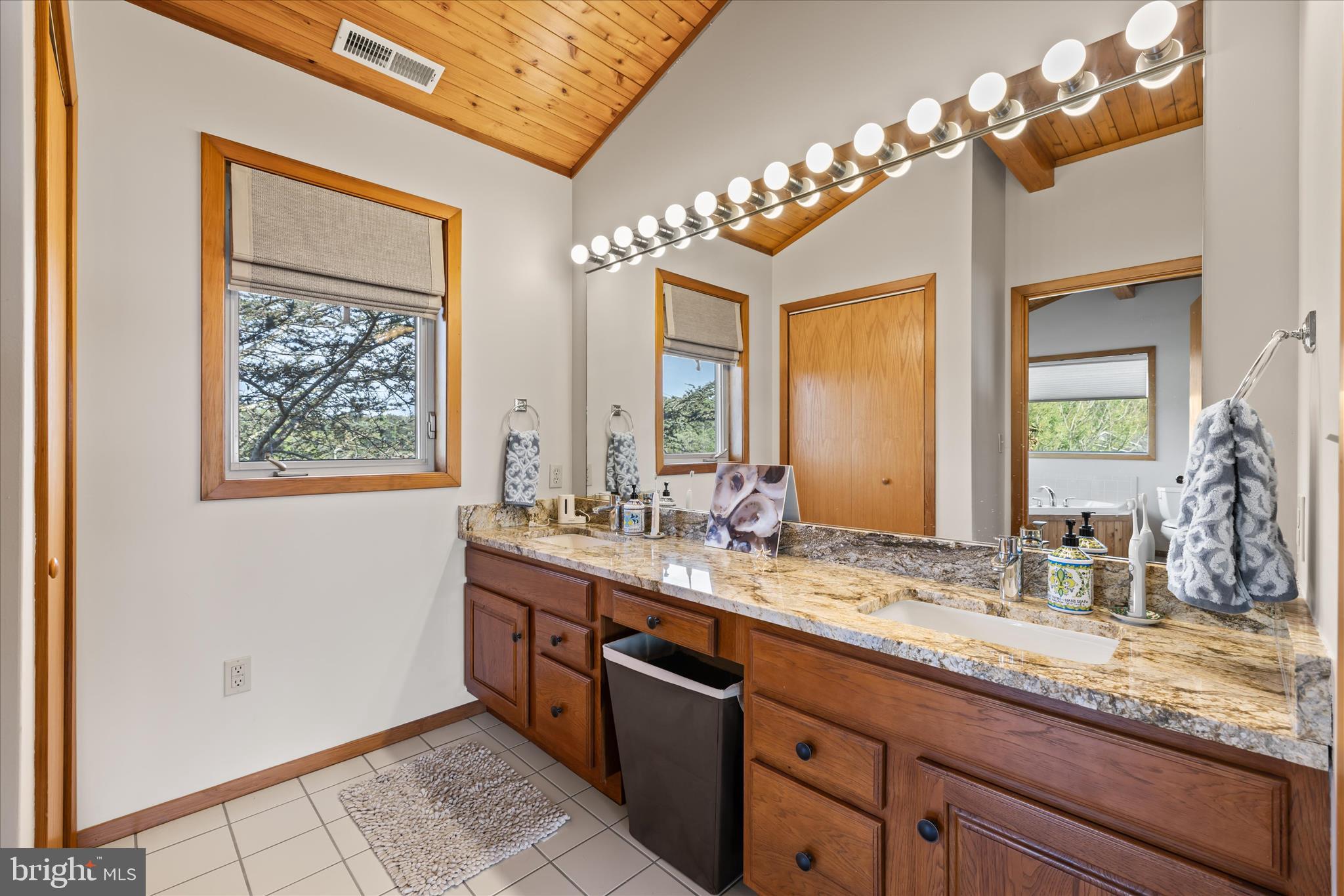 4808 Saltmarsh Lane Madison, MD 21648 - Photo 67 of 119 a bathroom with a granite countertop sink a large mirror and a shower