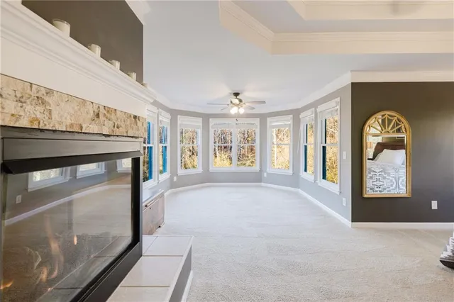 a view of a balcony with wooden floor