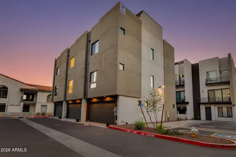 a front view of a building with street view