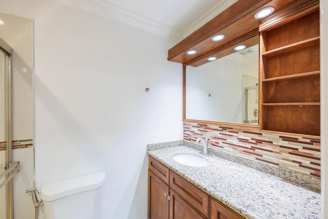 a bathroom with a shower and a toilet