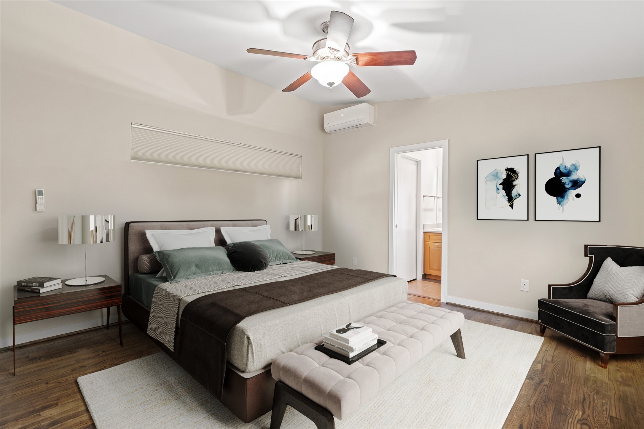 1820 Palm Street Houston, TX 77004 - Photo 36 of 47 a bedroom with bed and a chandelier