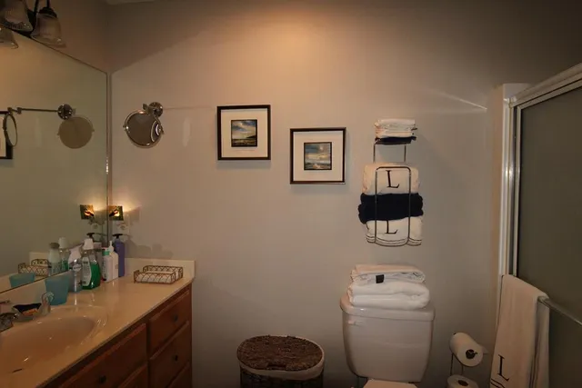 a bathroom with a sink toilet and vanity
