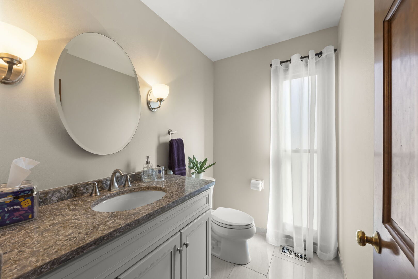 73 Venetian Way Circle Wheaton, IL 60189 - Photo 15 of 47 a bathroom with a granite countertop sink and a mirror