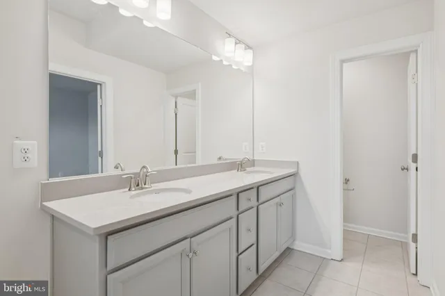 a bathroom with a double vanity sink mirror and shower