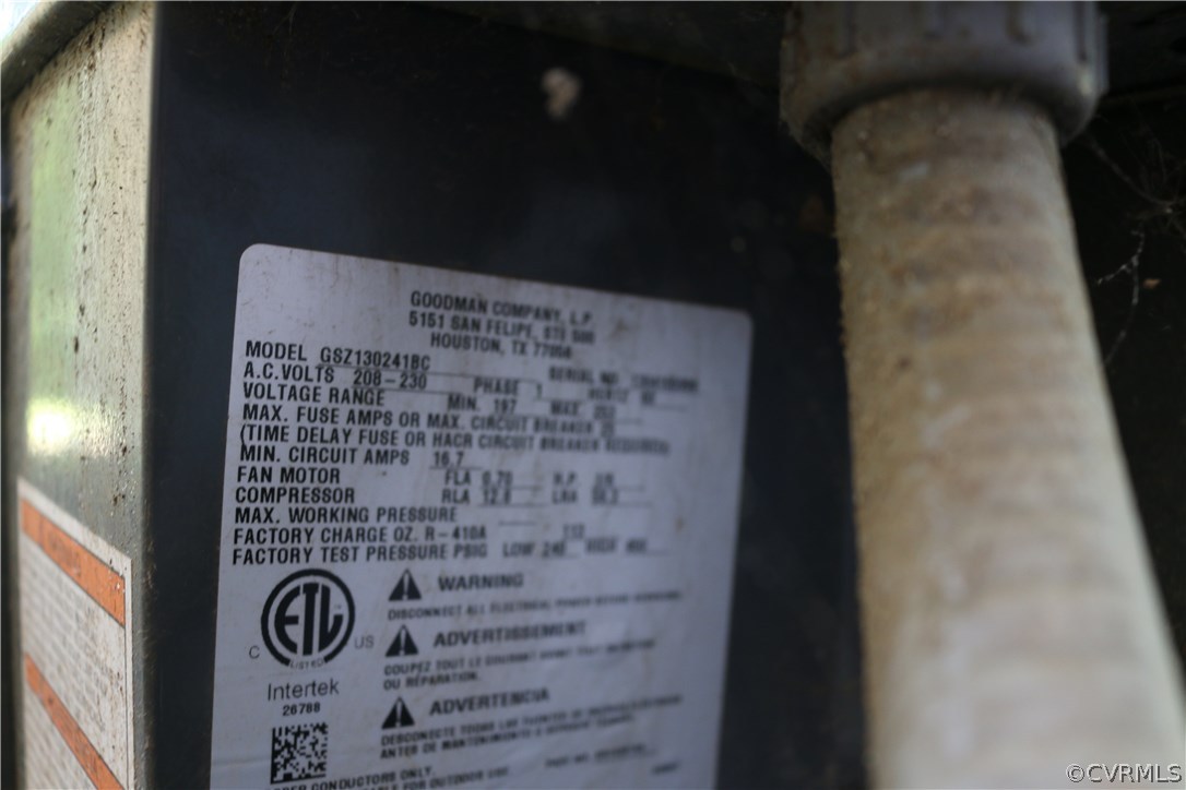 1375 Lewis Level Road Tappahannock, VA 22560 - Photo 41 of 44 HVAC ID tag
