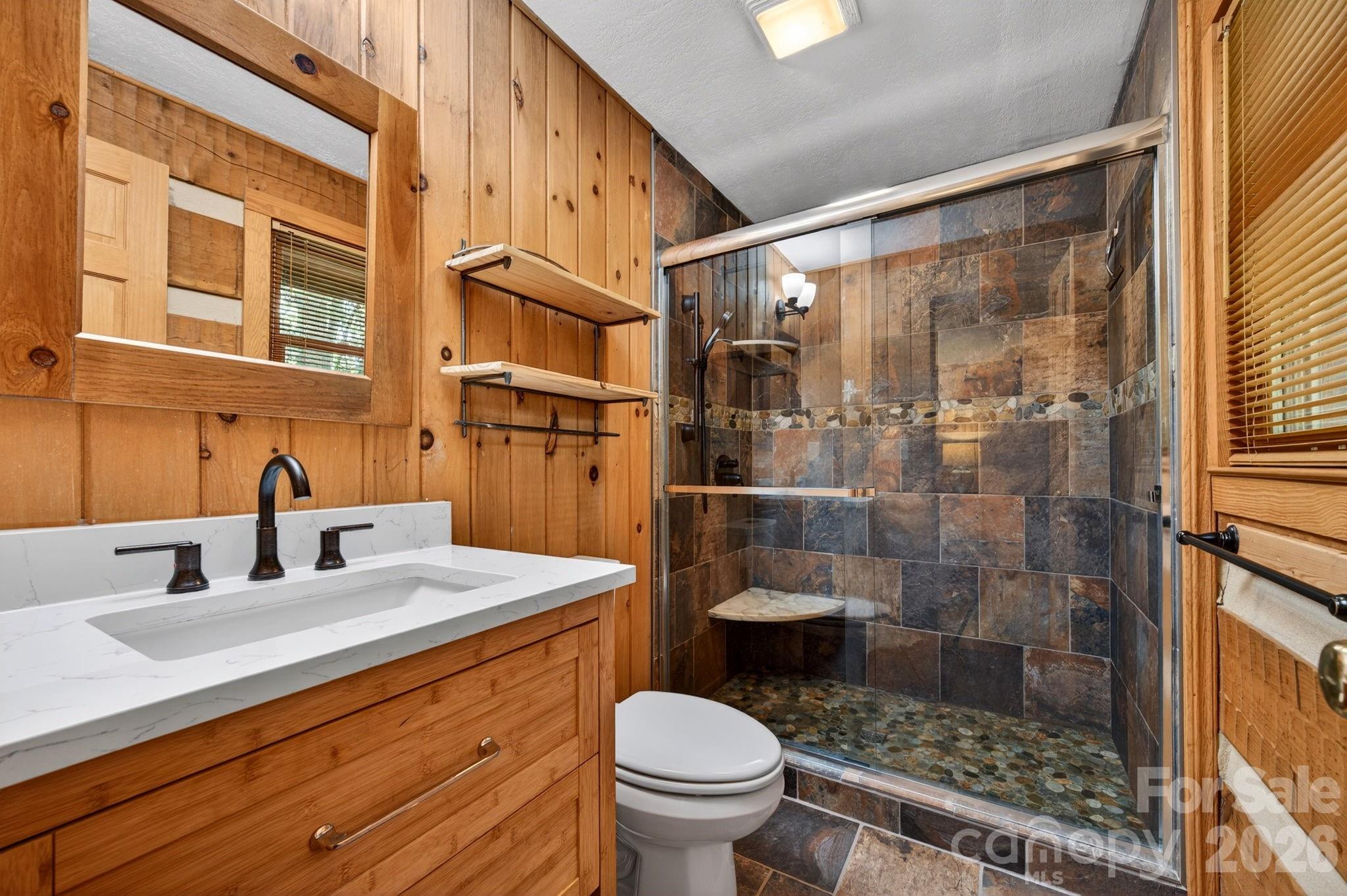 14 Weeping Cherry Forest Road Fairview, NC 28730 - Photo 17 of 44 a bathroom with a sink a toilet and shower