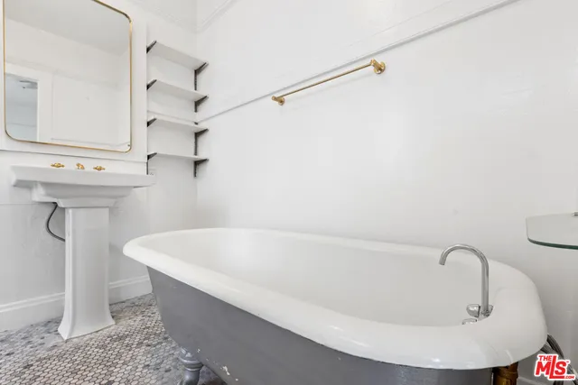a bathroom with a bathtub