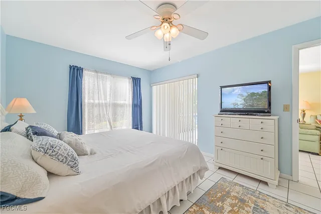 a bedroom with a bed and a flat tv screen in it