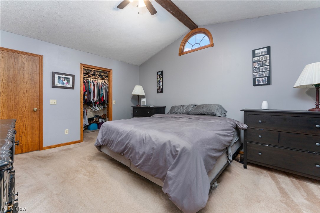 5226 Johnnycake Ridge Northeast Canton, OH 44705 - Photo 18 of 32 Bedroom featuring a spacious closet, ceiling fan, a closet, and light colored carpet