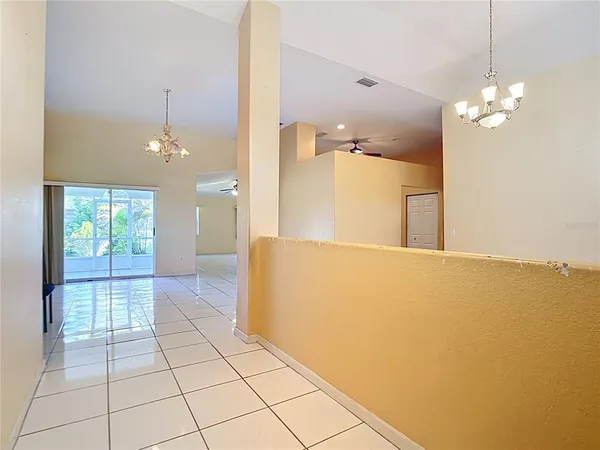 a view of a livingroom with a chandelier