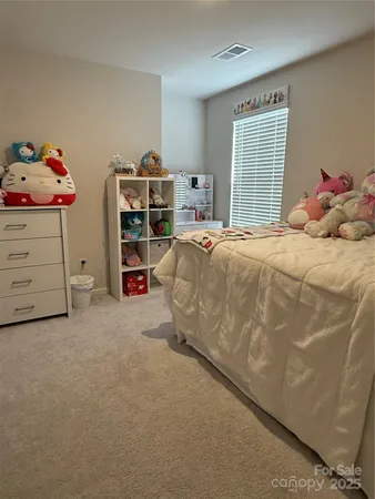 a bedroom with a bed and cabinets
